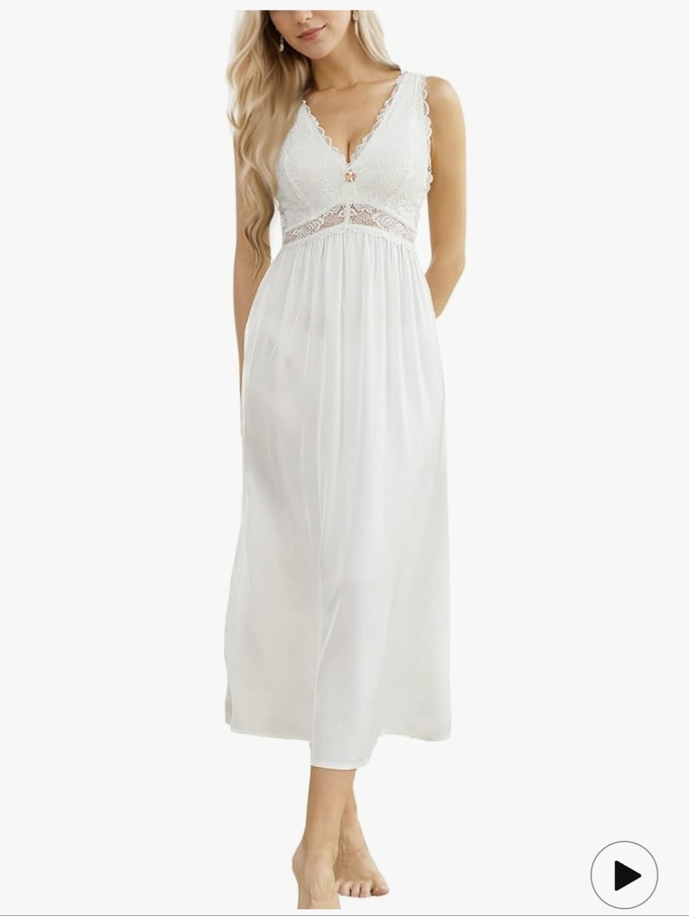 Lace Backless Sexy Long Satin Sleepwear Deep V Neck Sleeveless Nightgown Bride - Picture 3 of 11
